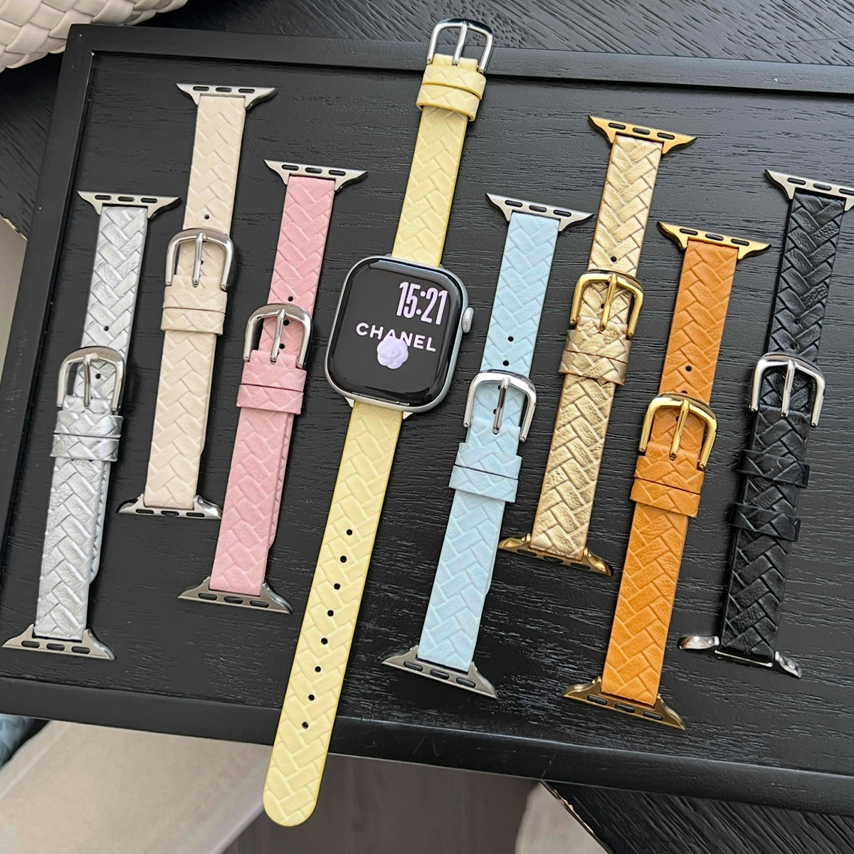 苹果Apple Watch11手表表带适用S10987654321新款编织菱格纹皮质