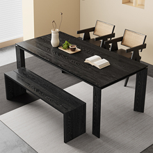 侘寂风实木餐桌极简家用大小户型简约现代长方形高级感北欧饭桌子