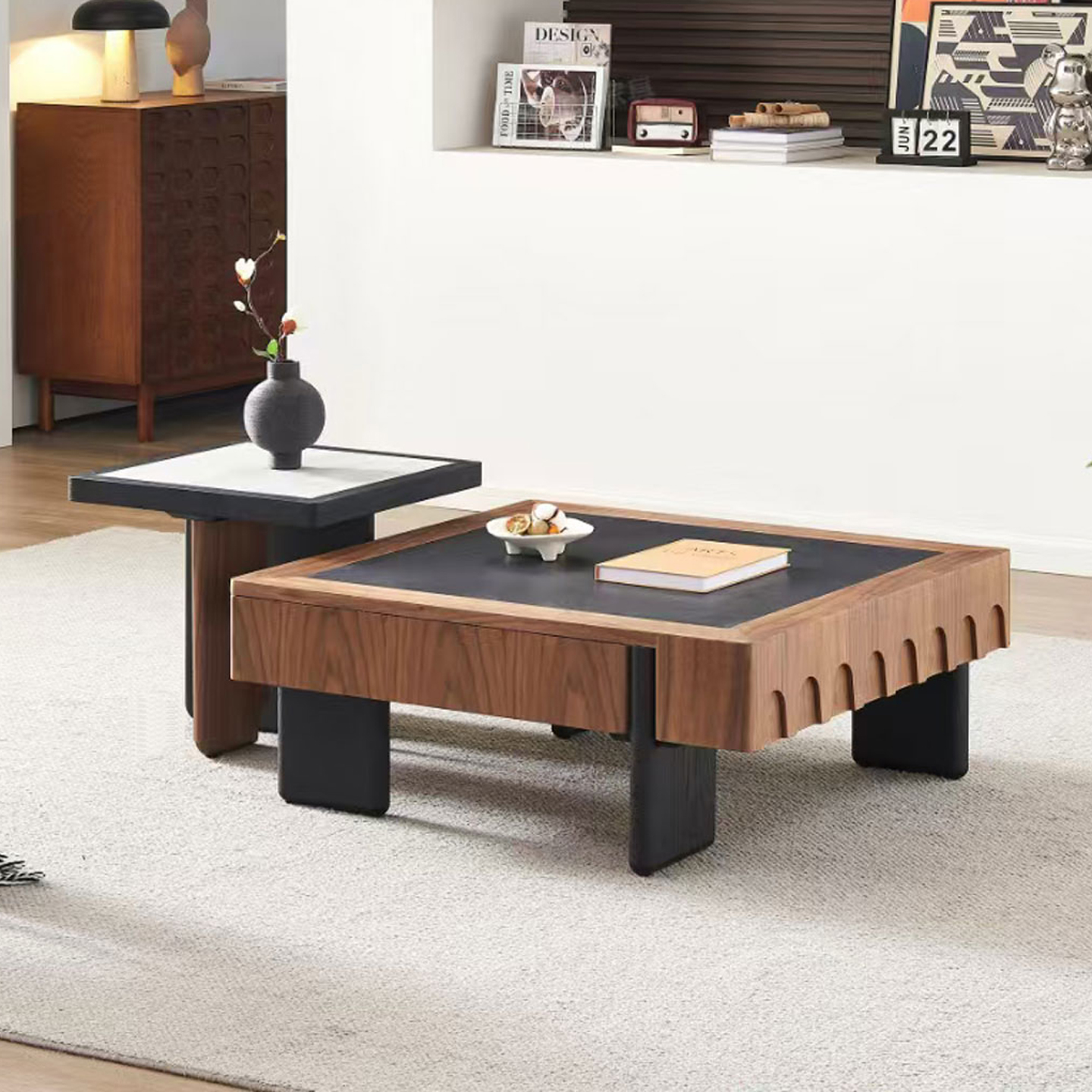 天然洞石中古风茶几组合2026新款