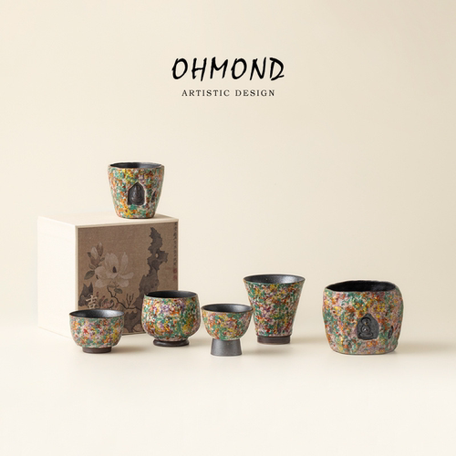 OHMOND | 岩绘老岩泥中式复古茶杯 粗陶功夫品茗杯主人杯单杯礼盒