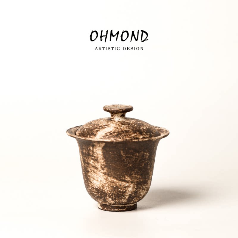 OHMOND | 景德镇柴烧侘寂花神盖碗 日式手工高档粗陶复古风泡茶碗