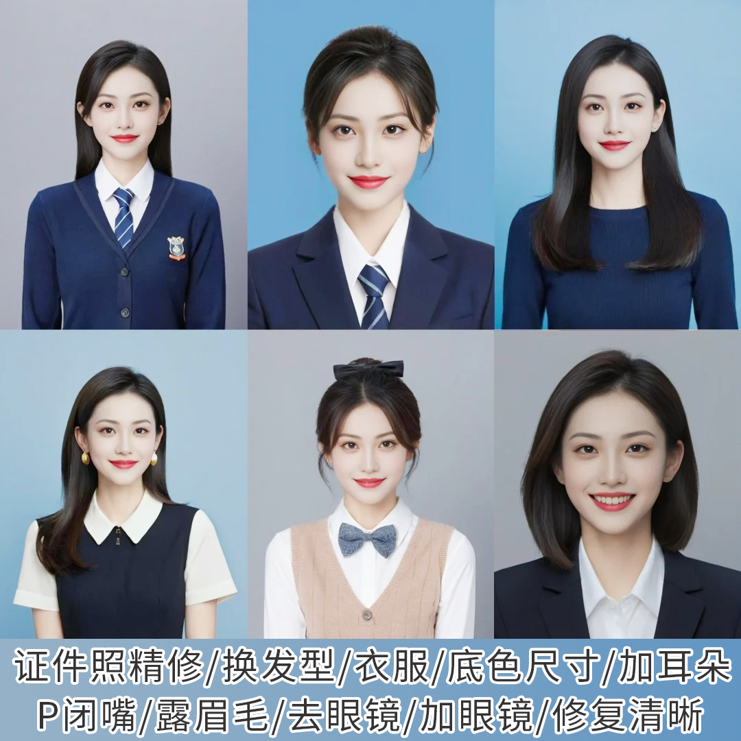 证件照一寸换底色尺寸换发型换衣服照片ps处理精修p修图照片恢复