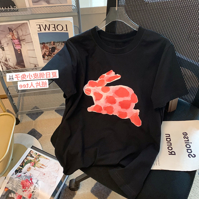 卡通黑色兔子印花短袖t恤