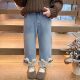 女童牛仔裤 儿童加绒猫咪女宝宝一体绒加厚直筒裤 子秋冬季 2025新款