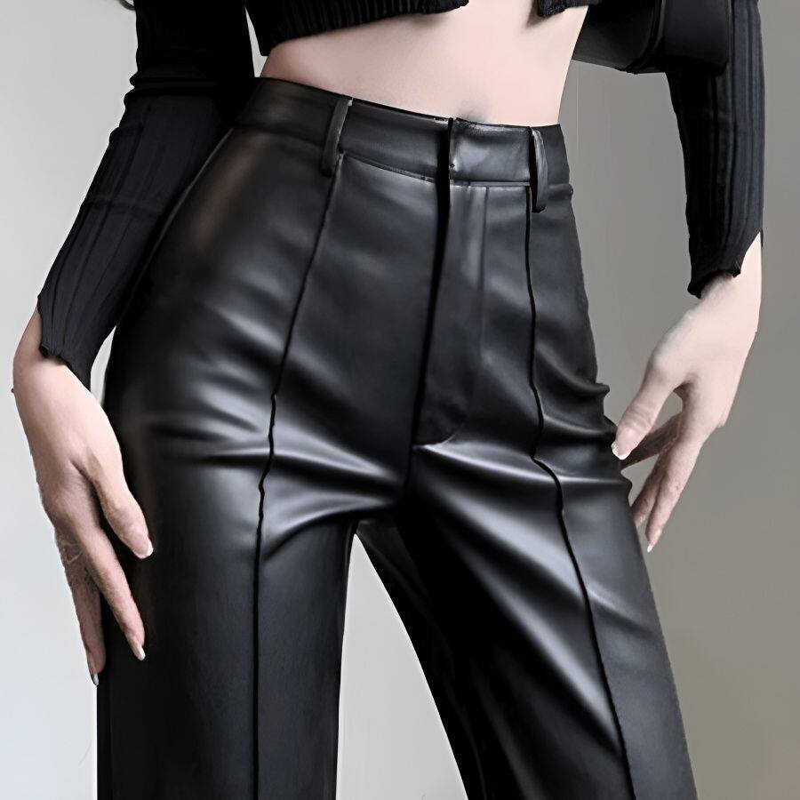 2026高腰显瘦紧身黑色皮裤高级感垂坠拖地裤子休闲直筒长裤,女装/女士精品,皮裤,淘宝优惠券,粉丝福利购,淘宝优惠卷