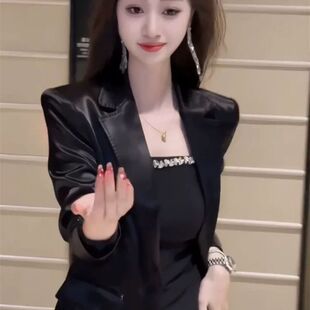2025年春季网红新款时尚西服套装裙女性感醋酸显瘦西装镶钻吊带裙