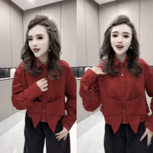 网红爆款2026春秋新款减龄高级感衬衫女韩系宽松显瘦单排扣上衣