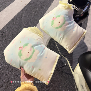 卡通电动车手套加厚保暖御寒防风加绒款骑行手套电瓶摩托车车把套