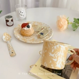 Корейская инспирация ветряной крыльцо чернила эмаль открытка завтрака фрукты салями миска кофейная чашка чашка Spoon сетевая красная посуда