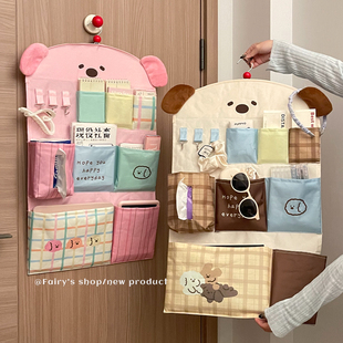 可爱小狗收纳挂袋多格区床头宿舍衣柜家用墙上杂物整理悬挂置物袋