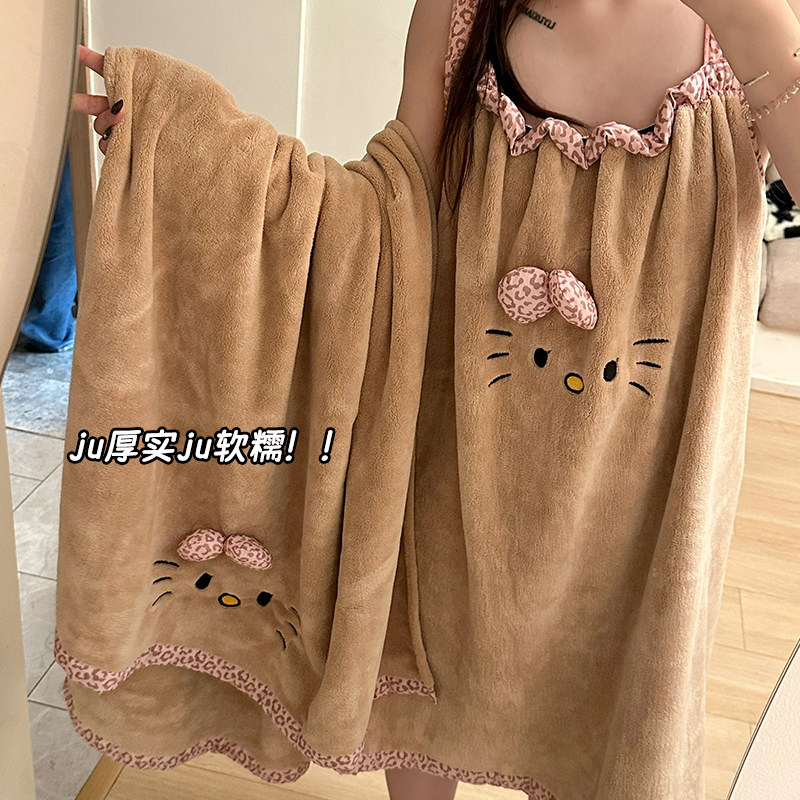 浴巾2026新款全棉成人裹巾全身可穿卡通可爱吸水速干女干发帽毛巾