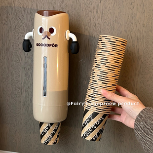 家用客厅高颜值防尘饮水机水杯架 奶油风取杯器一次性纸杯架壁挂式