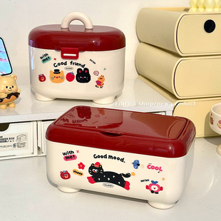 多巴胺化妆品收纳盒纸巾盒宿舍家用大容量便携手提双层分区整理盒