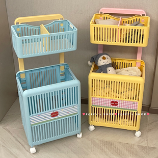 高颜值脏衣篓家用可折叠带轮脏衣服分区收纳筐卫生间小推车脏衣篮