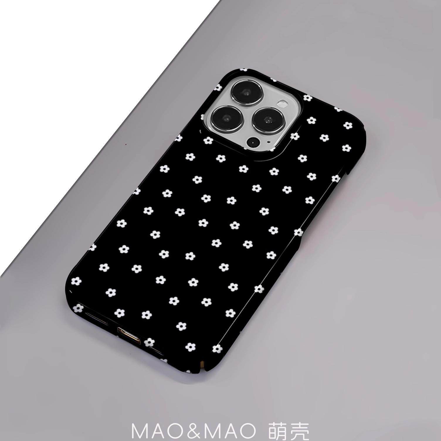 maomao ins黑底白花 苹果iphone16 15 14 13 12promax小米华为mate荣耀手机壳超好看全包可爱小众独特菲林壳