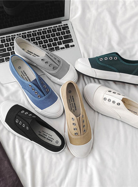 ulzzang原宿帆布鞋女韩版厚底一脚蹬休闲鞋街拍百搭春夏新款单鞋