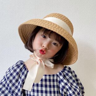 夏季女孩大帽檐防晒草帽宝宝百搭遮阳帽子女童韩版沙滩帽渔夫盆帽