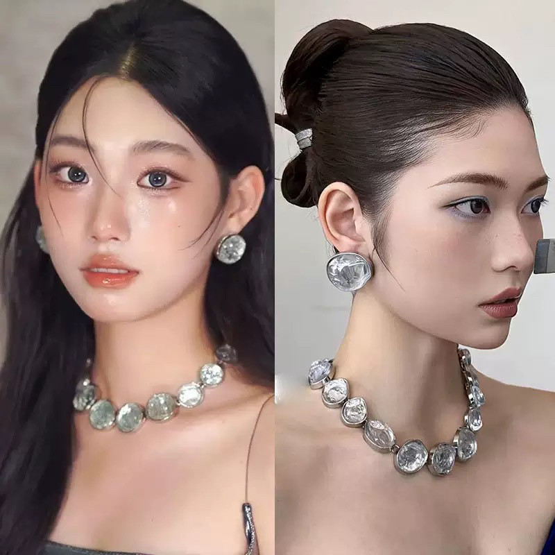 康康老师新娘圆形立体图案项链耳环中古优雅百搭颈链子夸张个性锁
