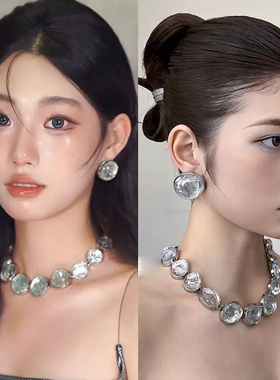 康康老师新娘圆形立体图案项链耳环中古优雅百搭颈链子夸张个性锁