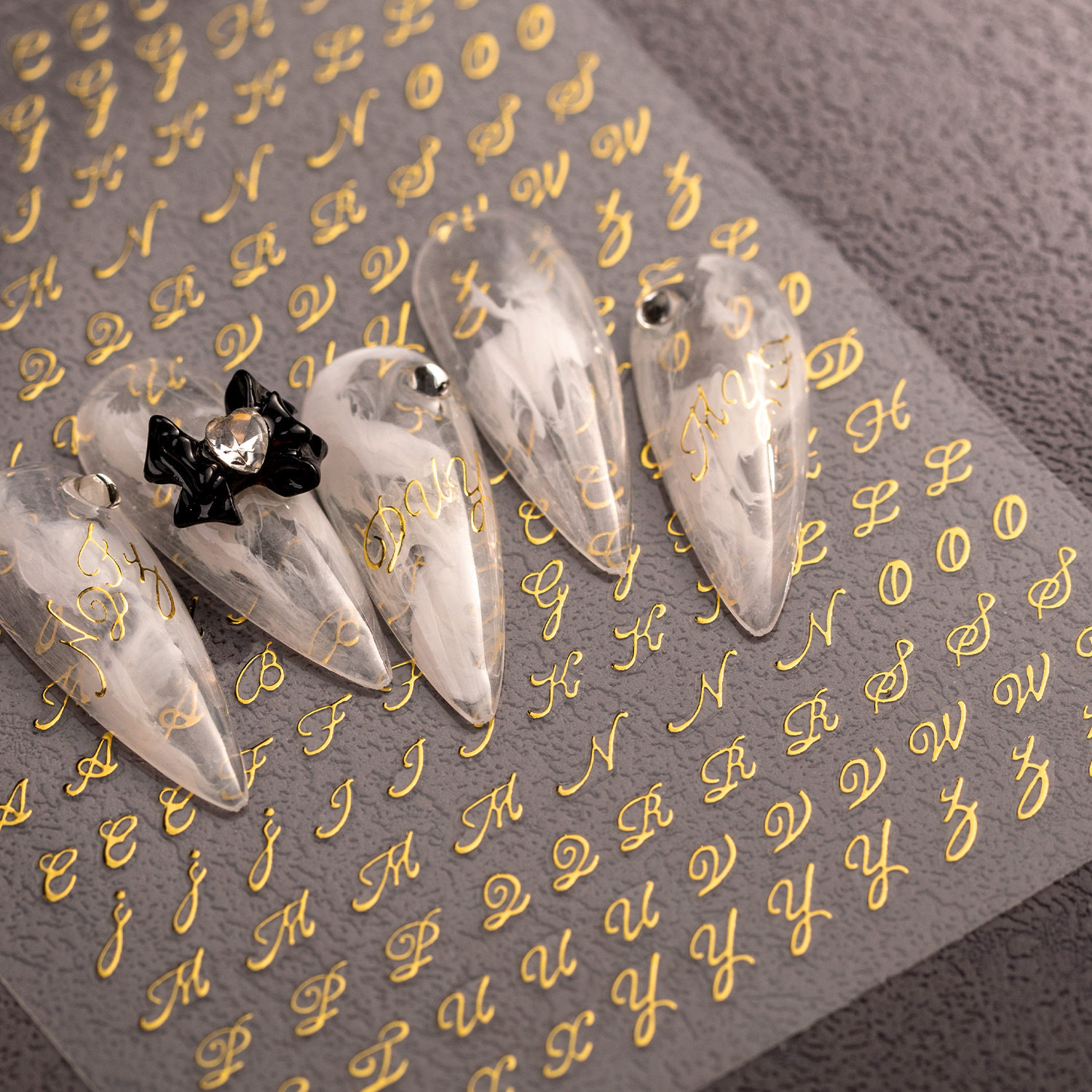 哥特风英文指甲贴纸平面背胶百搭哥特字母diy美甲贴纸烫金镭射银