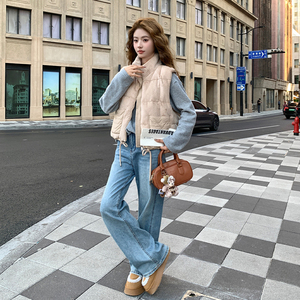 韩系简约保暖抽绳马甲羽绒服女2025年秋冬季时髦洋气百搭面包服