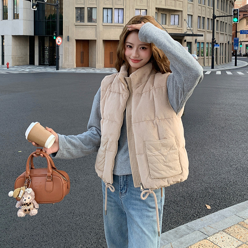 韩系简约保暖抽绳马甲羽绒服女2025年秋冬季时髦洋气百搭面包服,女装羽绒服,浙宝173（原浙宝279）