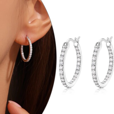 s925银莫桑石气质耳圈女ins风简约设计感耳环日常通勤约会款