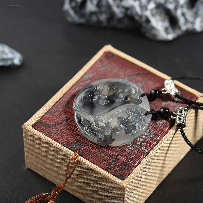 仿岫玉水墨龙凤扣对牌情侣款龙凤玉佩挂件吊坠龙凤呈祥项链玉牌