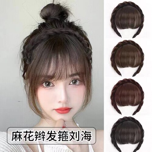 2022女童假发刘海发箍黑棕色鱼骨辫麻花头箍小女孩压发圈发饰