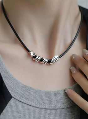 黑色蜡绳项链配饰女靠自己信念缎带吊坠小众时尚赫本风choker项圈