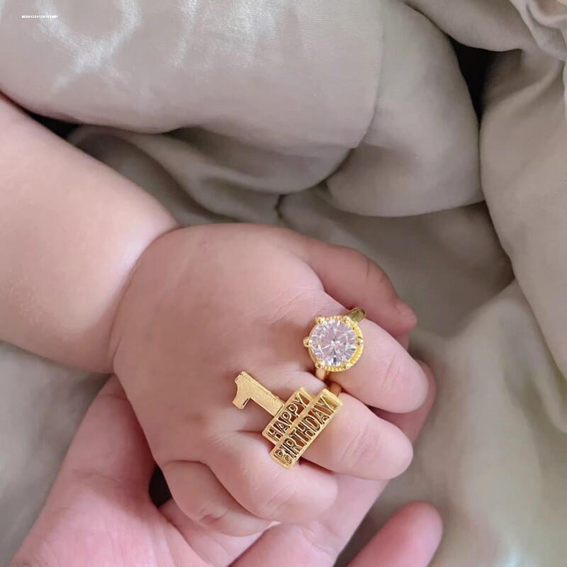仿黄金宝宝BB戒指婴儿童满月百日宴100天仿金饰一周岁小孩初生礼