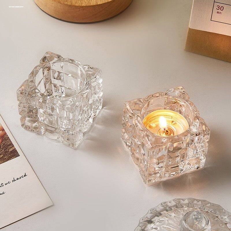 欧式复古浮雕水晶玻璃烛台客厅餐桌浪漫装饰摆件ins香薰蜡烛台座
