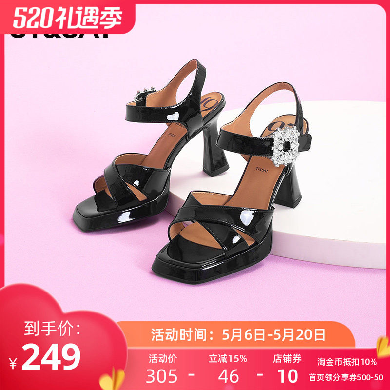 St&Sat/星期六高跟凉鞋夏新款露趾一字带外穿时尚女鞋SS32115514