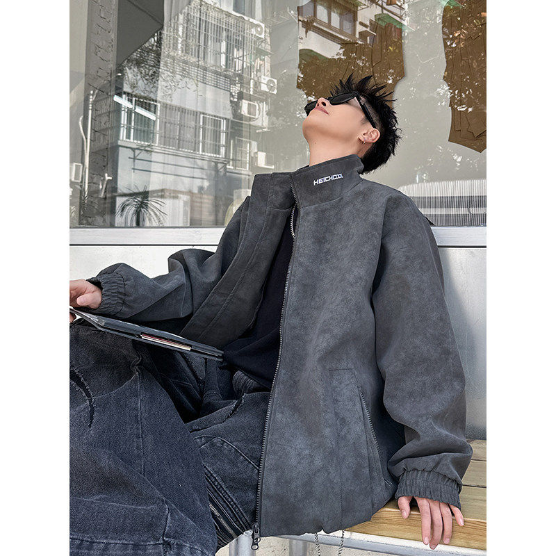 2026春季青少年男装韩版男高品质扎染PU皮衣立领雾面皮夹克外套男,男装,夹克,淘宝优惠券,粉丝福利购,淘宝优惠卷