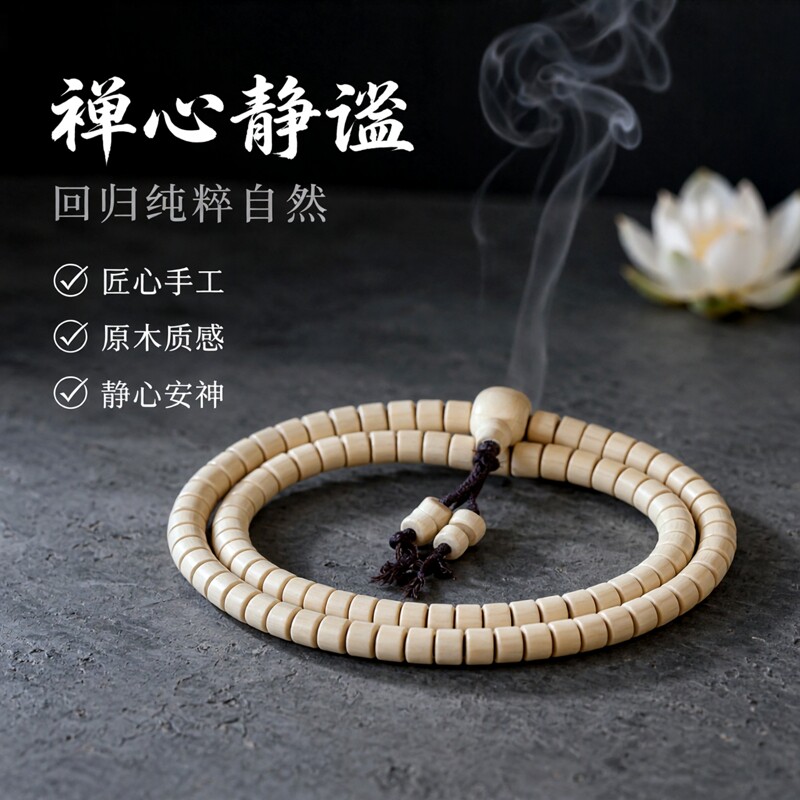 五台六道木祥龙木108颗原木色手工精品木质念珠手串饰品直切桶珠图片