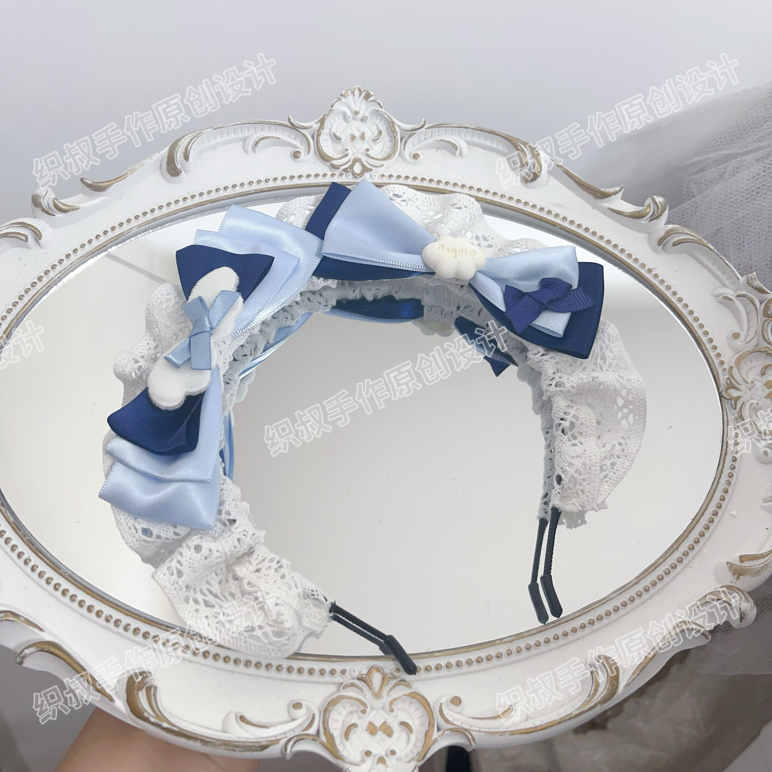 原创手作洛丽塔lolita绀蓝色发箍蝴蝶结发饰可爱发饰头箍头饰