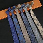 领带男6cm手打日系时尚 棉质韩版 西装 休闲英伦蓝色黑色领带男格子