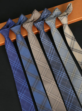 棉质韩版西装领带男6cm手打日系时尚休闲英伦蓝色黑色领带男格子
