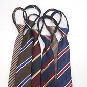 棕色领带男商务免打结咖色复古条纹结婚新郎懒人香槟色拉链式 高级