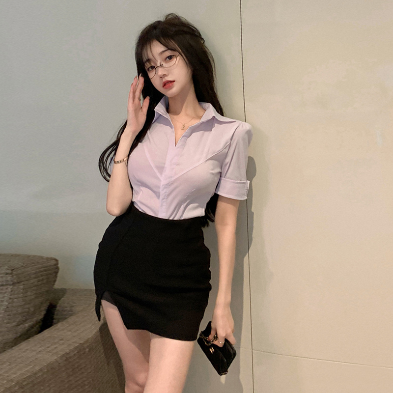 御姐收腰性感纯欲春季上衣衬衣长袖夜场制服修身ol职业白衬衫女装