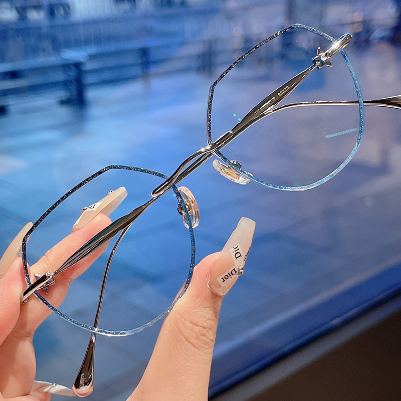 珐琅彩无框眼镜潮流汇纯欲纯钛女