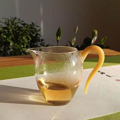 耐热玻璃公道杯 玉把公杯分茶器 高端彩把茶海 透明泡茶公杯 防烫