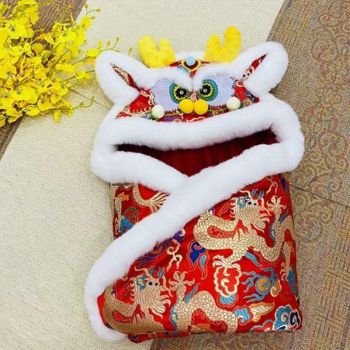 手工龙头抱被百天满月婴儿喜庆被子包被新生儿宝宝手工加厚保暖