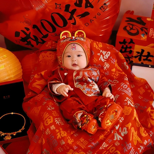 婴儿百福被子包单纯棉薄款初生大红抱被宝宝包巾出院包裹巾抱毯子