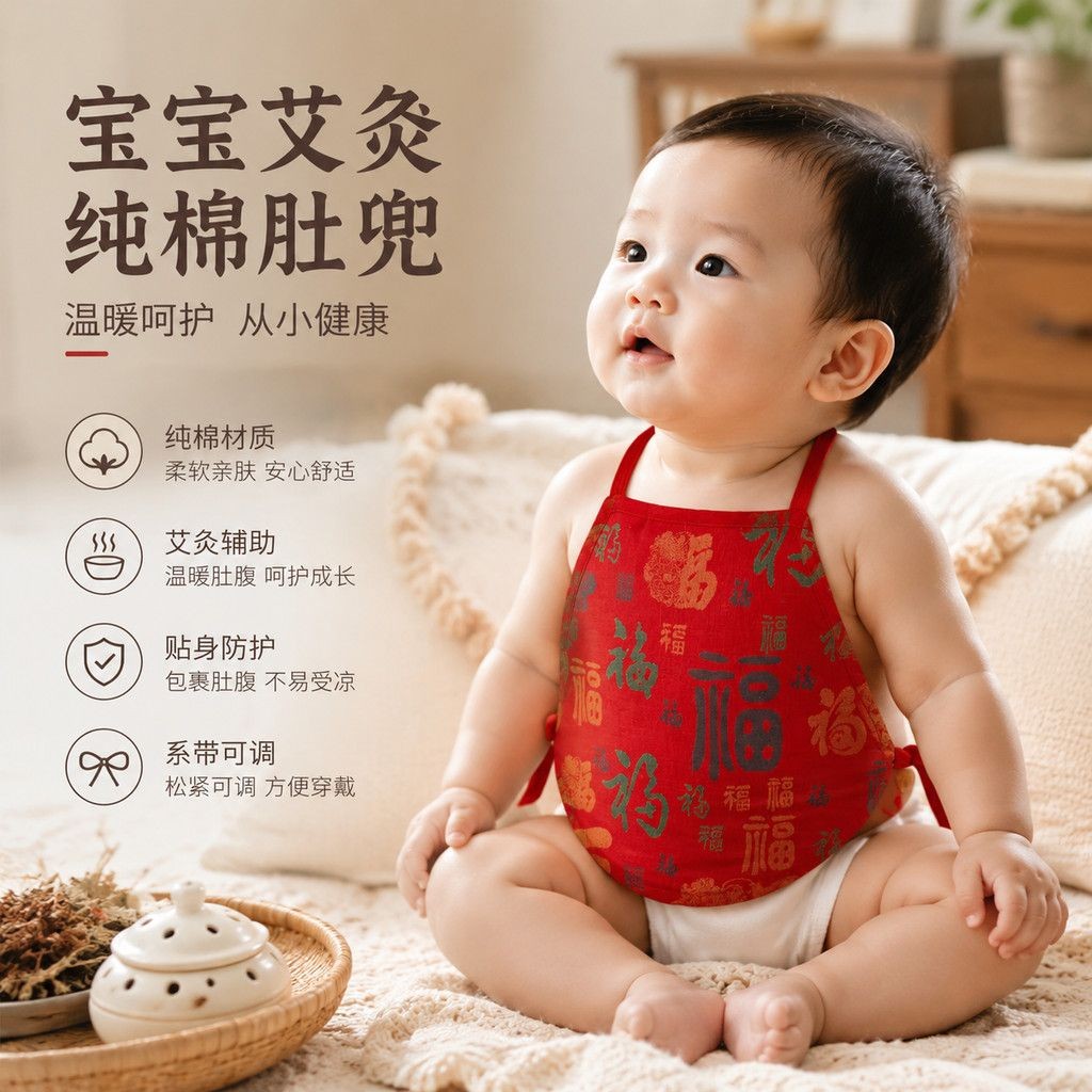 蓓茵儿纯棉艾绒婴幼儿肚兜暖脾胃