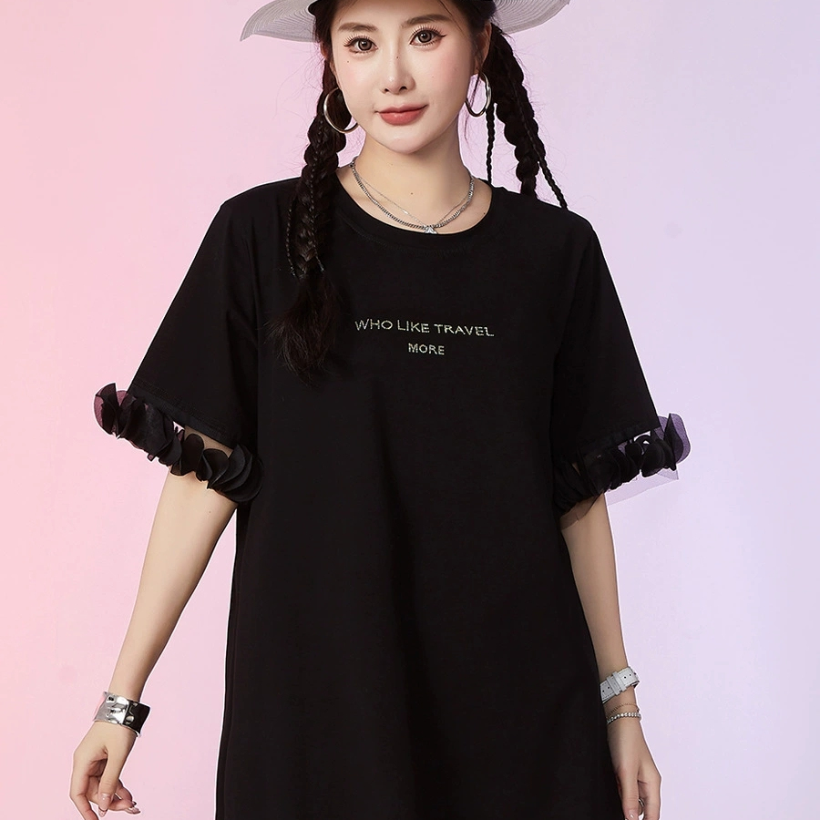 大码女装2025夏季新款200斤胖mm宽松显瘦遮肉短袖黑连衣裙女裙子