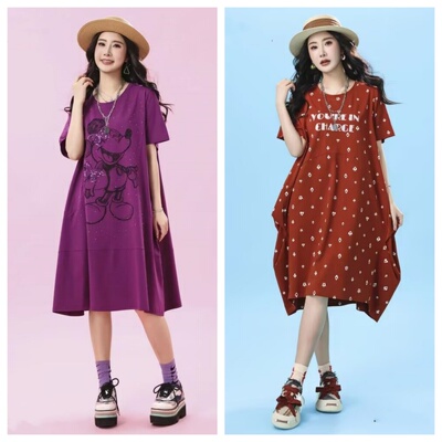 石头鱼230斤胖mm夏季短袖连衣裙