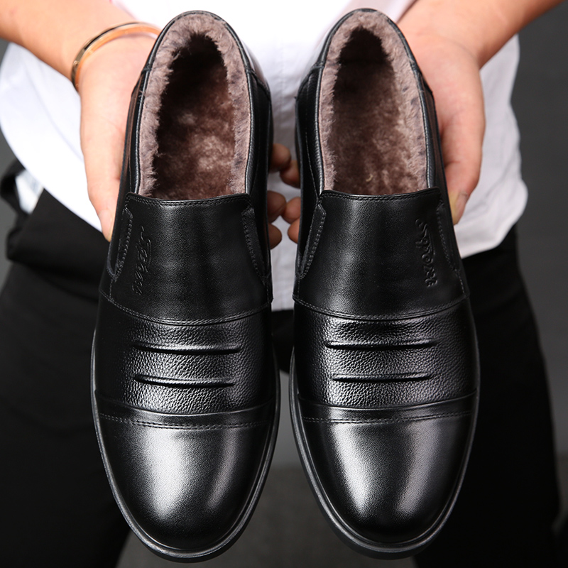百搭男皮鞋中老年爸爸加绒保暖