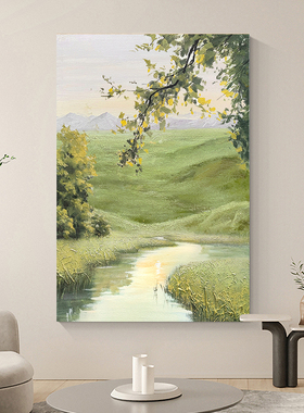 大芬村手绘油画竖版玄关走廊过道挂画设计师样板间画绿色系风景画