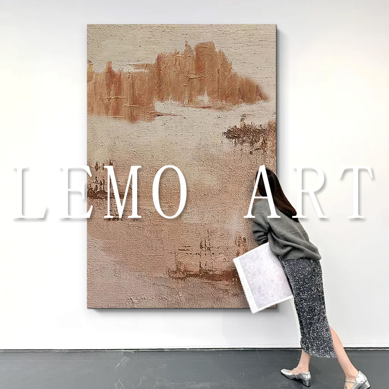 LEMO ART手绘油画中古风褐色质感肌理画复古客厅玄关艺术感抽象画